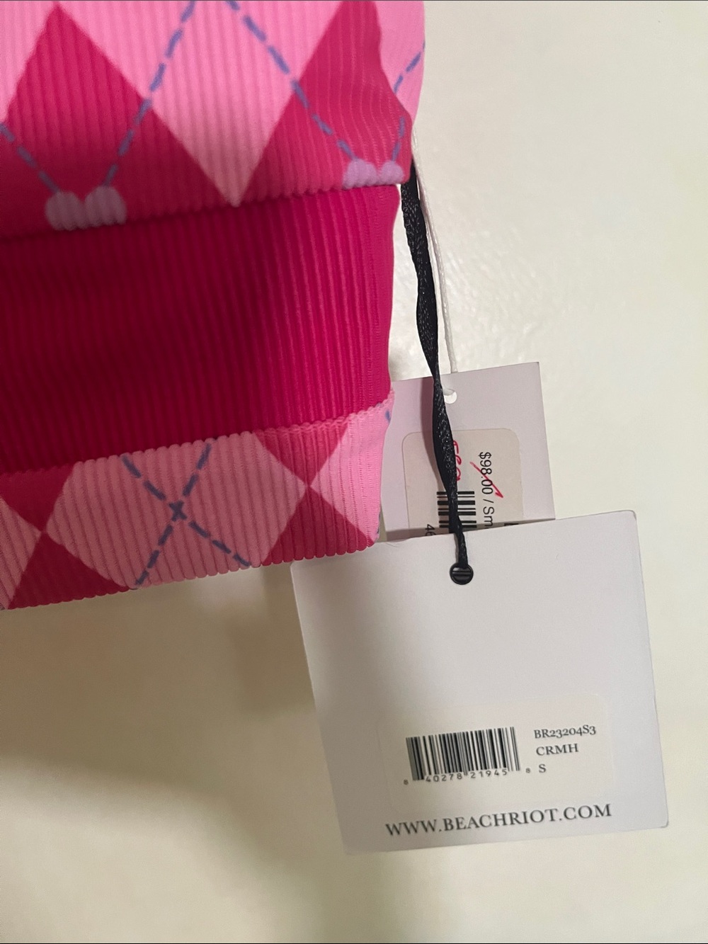 Pink Argyle bathing suit top - Picture 4 of 6
